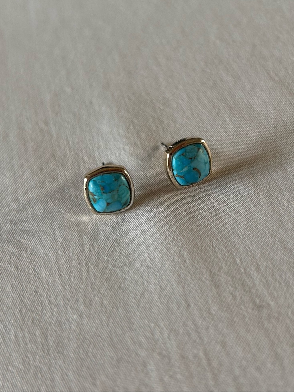Turquoise Blue Stone Cushion Stud Earrings